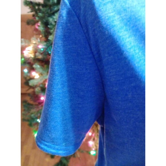 Handmade Women's V-Neck SS Blue T-Shirt Sz L Heart Graphics New Casual Wear - Picture 3 of 5